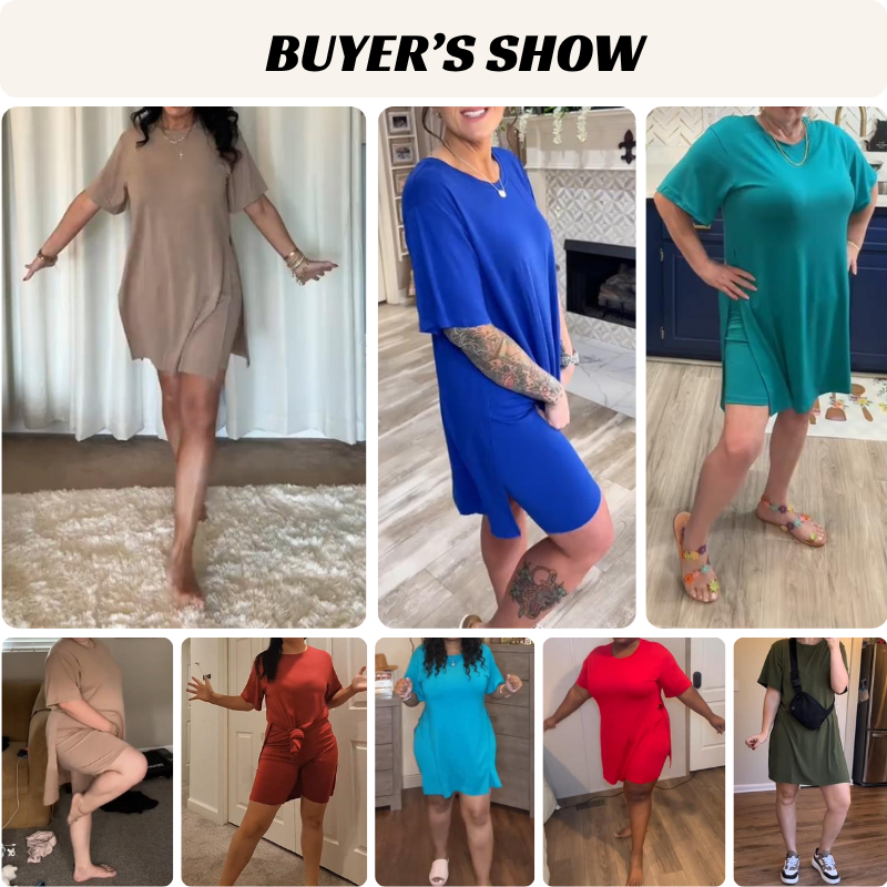 Plus Size Summer Outfit Side Slit Tunic Top & Biker Shorts Set