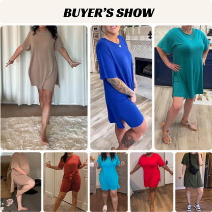 Plus Size Summer Outfit Side Slit Tunic Top & Biker Shorts Set
