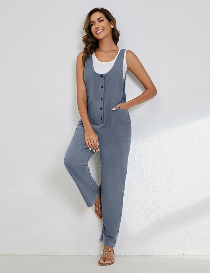 Womens Overalls Cotton Linen Loose Jumpsuits