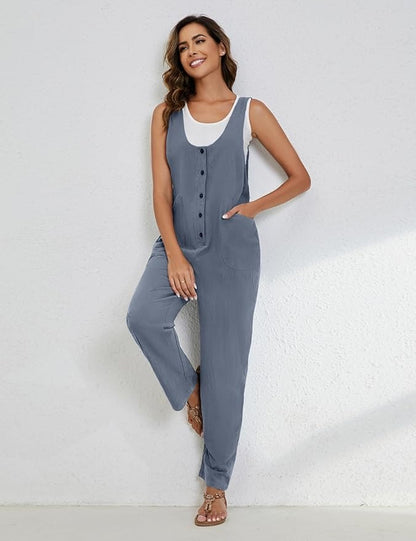 Womens Overalls Cotton Linen Loose Jumpsuits