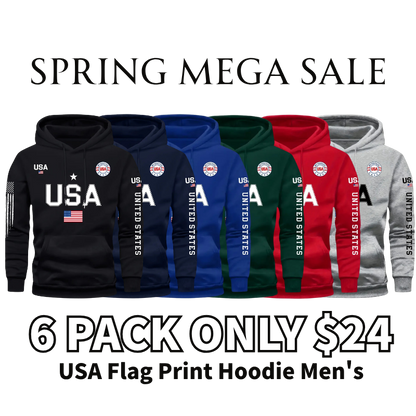 USA Flag Print Hoodie Men's Fleece Sweatshirt
