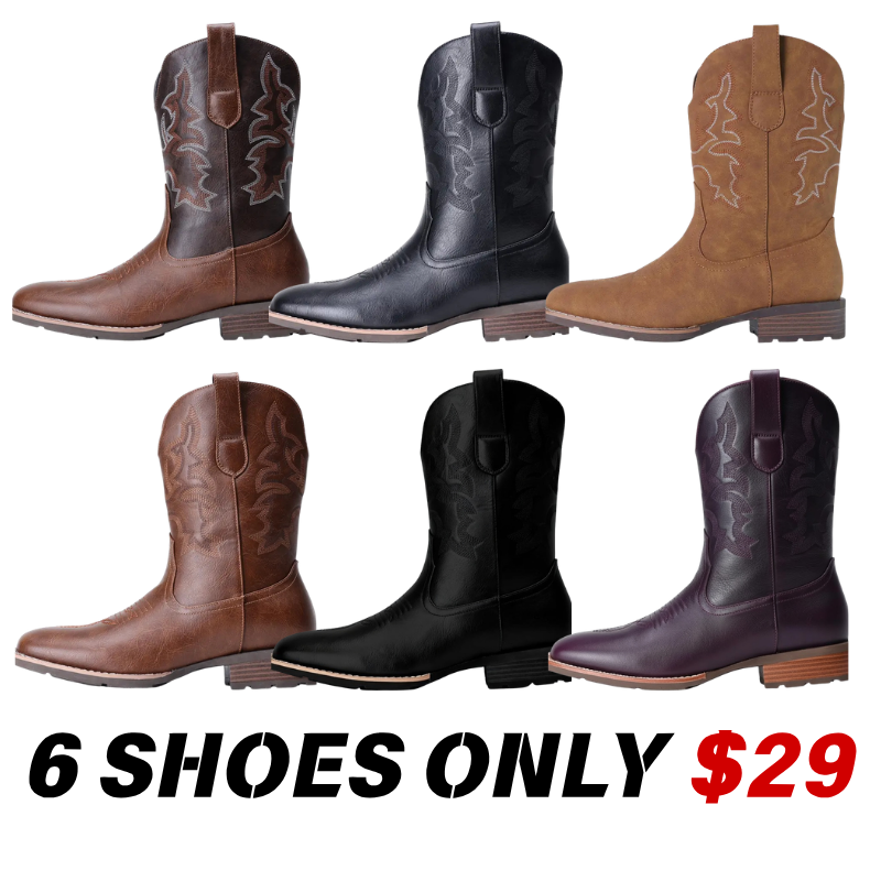 Men's Embroidered Western Square Toe Ankle Boots
