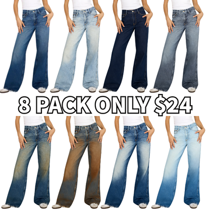 Women's High Waisted Frayed Hem Wide Leg Jeans