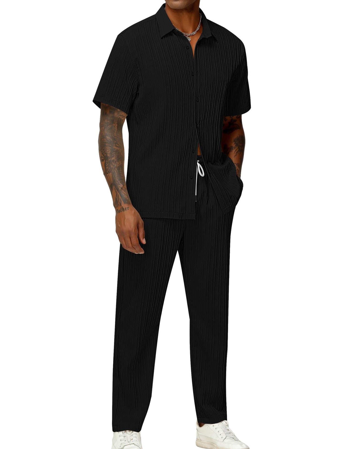 Men's Plain Textured Two-piece Set