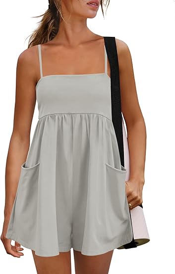 Women's Summer Strappy Romper Square Casual Oversized Workout Athletic Romper Neck Backless