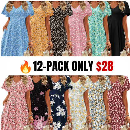 🔥Casual Swing Floral Ruffle Short Sleeve Sundresses