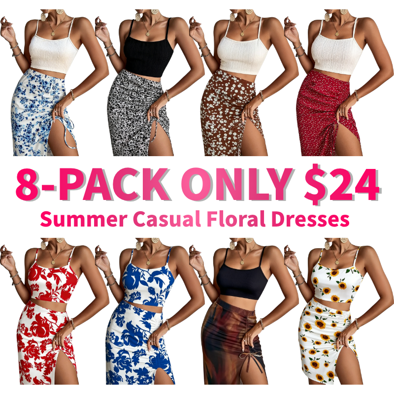 Women's Plain Cami Top & Ditsy Floral Print Ruched Drawstring Skirt Set