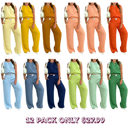 Women's Solid Color Tank Top & Wide Leg Pants Set