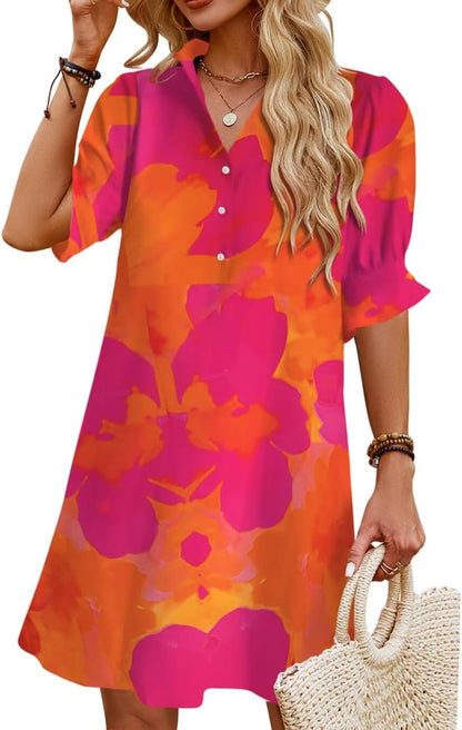 Womens Summer Shirt Mini Dresses with Pockets