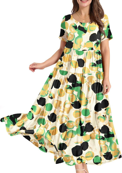 Women Casual Loose Bohemian Floral Dress Maxi Summer Beach Dresses