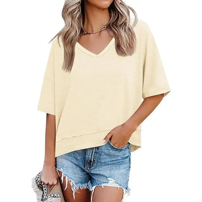 Womens Short Sleeve Shirts Summer V Neck Casual Top