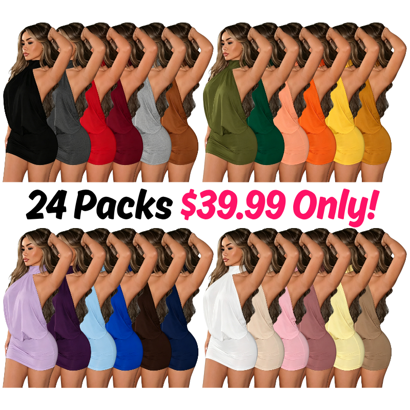Women's Summer Sexy Halter Sleeveless Backless Bodycon Mini Dress for Party and Club