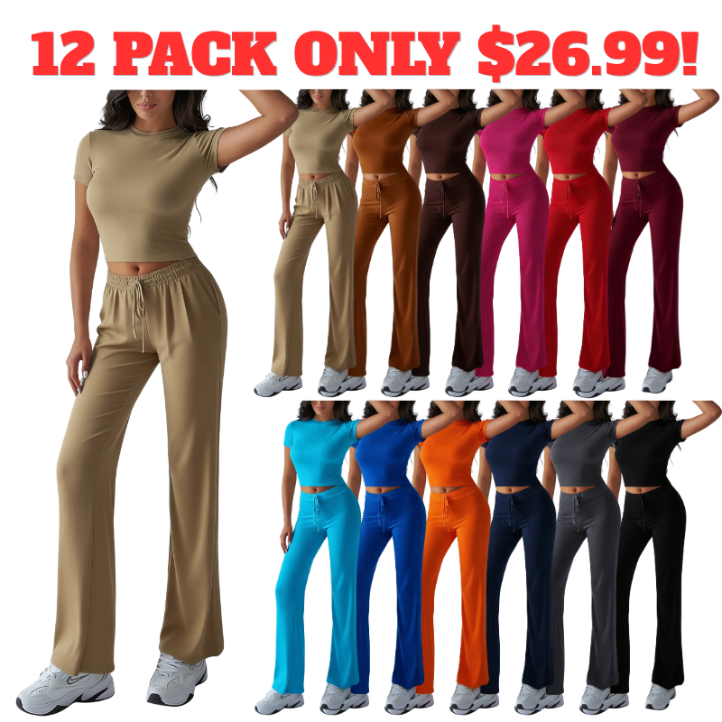 Women's Solid Short Sleeve Two-piece Set
