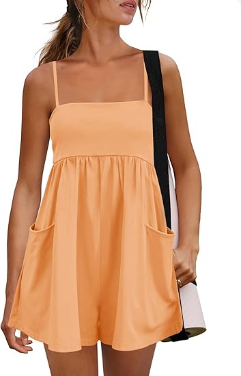 Women's Summer Strappy Romper Square Casual Oversized Workout Athletic Romper Neck Backless