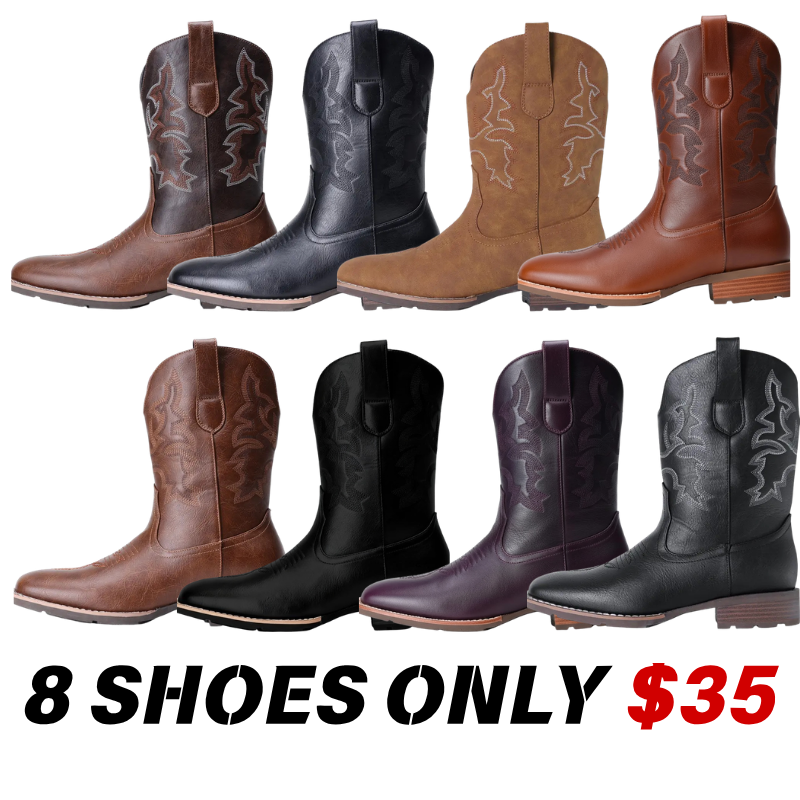 Men's Embroidered Western Square Toe Ankle Boots