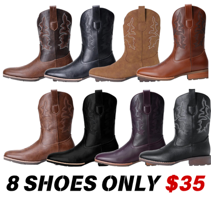 Men's Embroidered Western Square Toe Ankle Boots