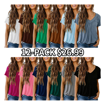 Women's Casual Summer Short Sleeve V Neck Tops T-shirts