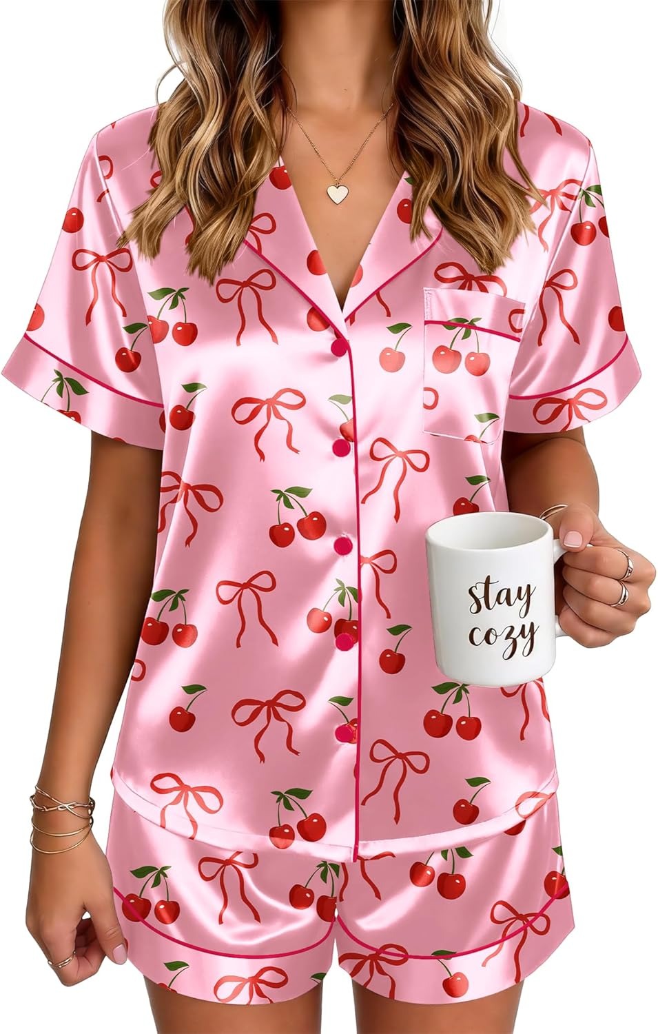 🔥Women's Silk Pajamas for Women Short Sleeve Button Down Sleepwear