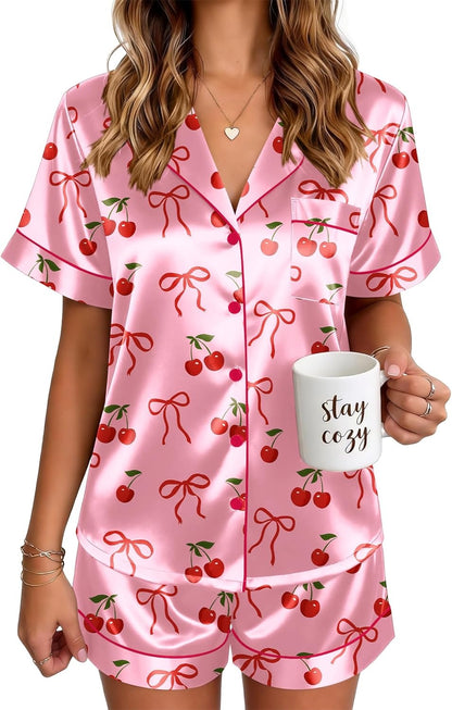 🔥Women's Silk Pajamas for Women Short Sleeve Button Down Sleepwear