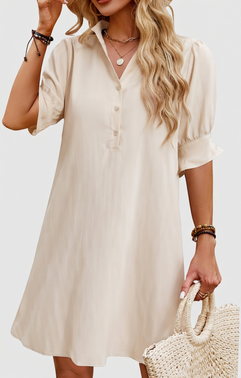 Womens Summer Shirt Mini Dresses with Pockets