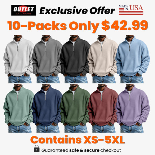 Men's casual loose-fitting simple zip-up stand collar long-sleeved polo shirt