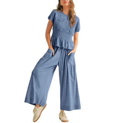 Women’s High-Waisted Lounge Outfit with Pockets Casual Boho Matching Set