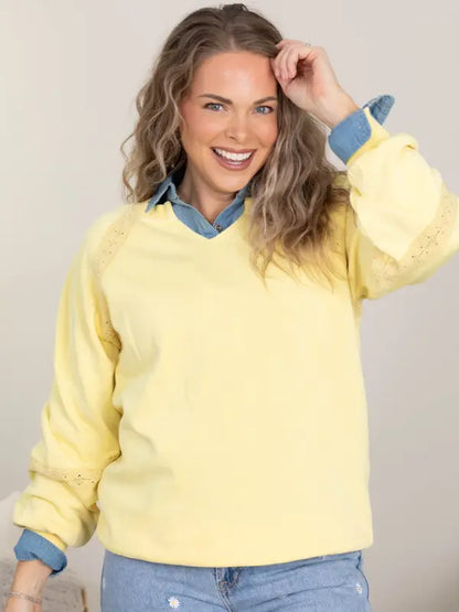 Clearance sale🔥 Your Favorite Is Back!Women's Hoodless V-neck Sweatshirt With Kangaroo Pocket Fleece Longsleeve Oversized Casual Style Shirt