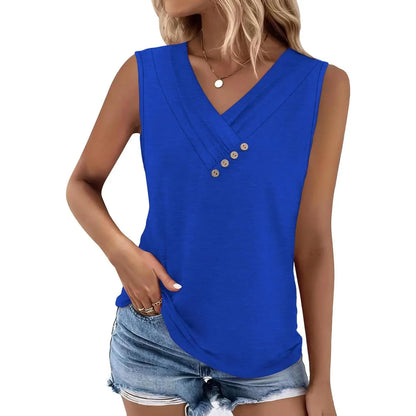 Last day discount🔥🔥Women Summer Button Down V Neck T Shirts Sleeveless Loose Fit Fashion Tops