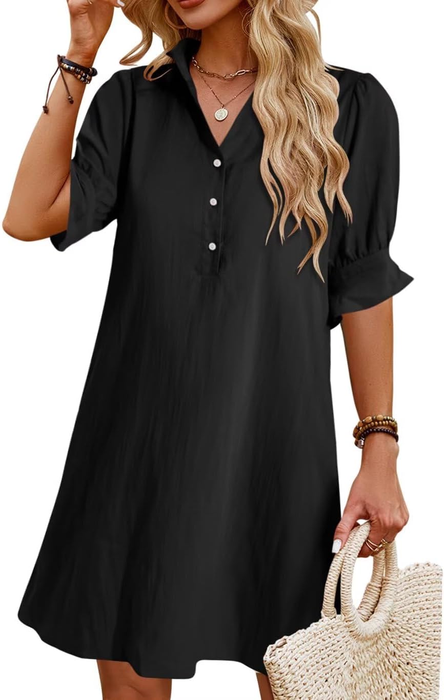Womens Summer Shirt Mini Dresses with Pockets