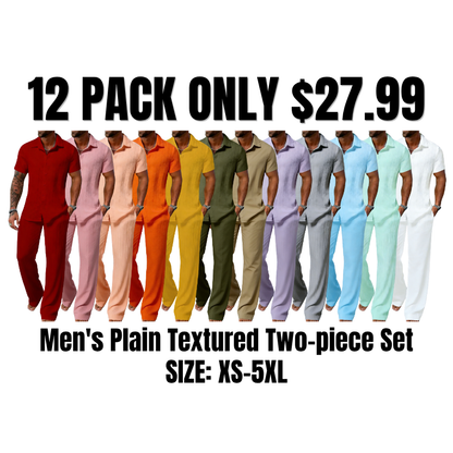 Men's Plain Textured Two-piece Set