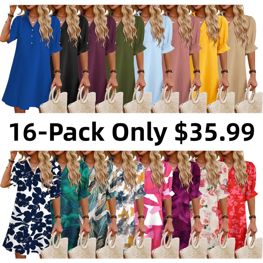 Womens Summer Shirt Mini Dresses with Pockets