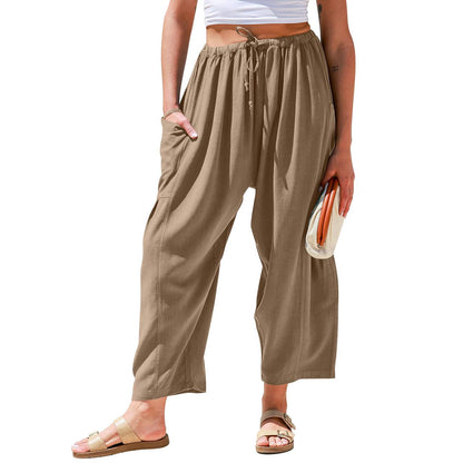 Womens Linen Blend Wide Leg Pants