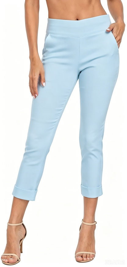 Women’s Capri Pants with Pockets Dressy Casual Stretch Trouser Straight Leg