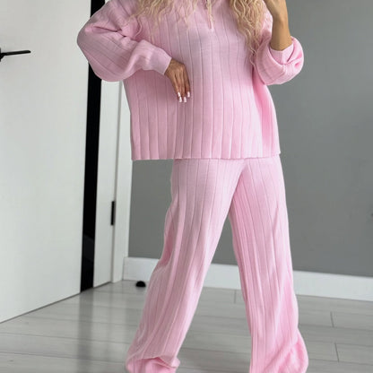 Women Stand Collar Half Zip Top & Pants Casual Set