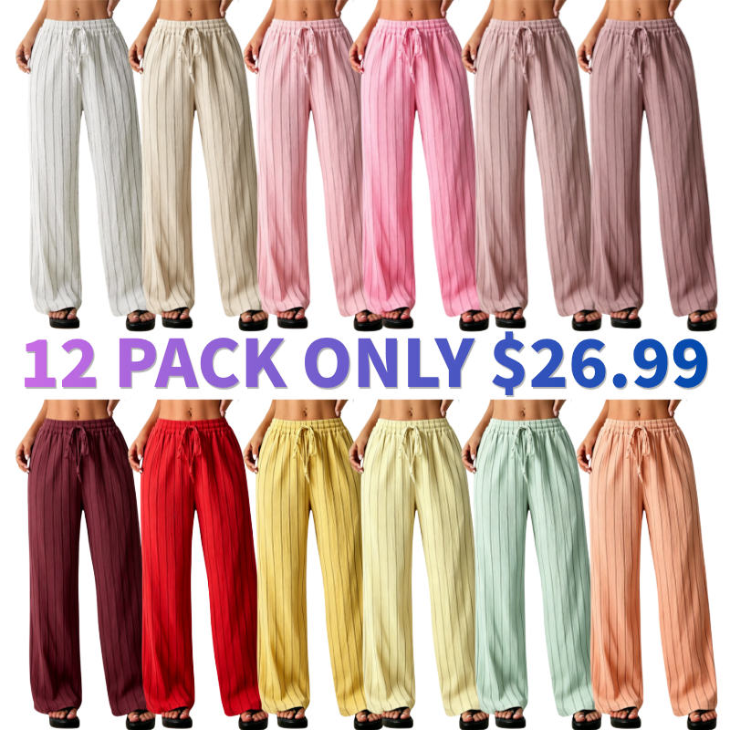 Women's Striped Waist-Tie Loose Pants