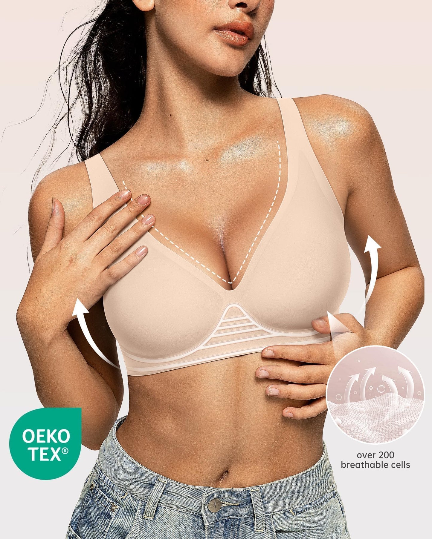 Wireless Polka Dots Deep V Seamless Bras