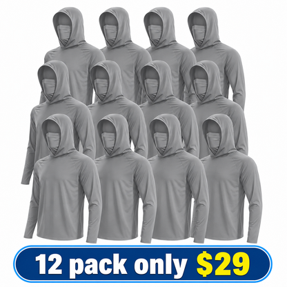 UPF 50+ Long-Sleeve Sun-Protection Hoodie (with Sleeve Pocket and Face Mask)