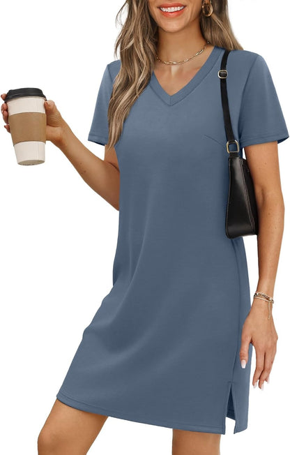Summer Dresses for Women 2026 V-Neck Casual Sundresses T-Shirt Dress