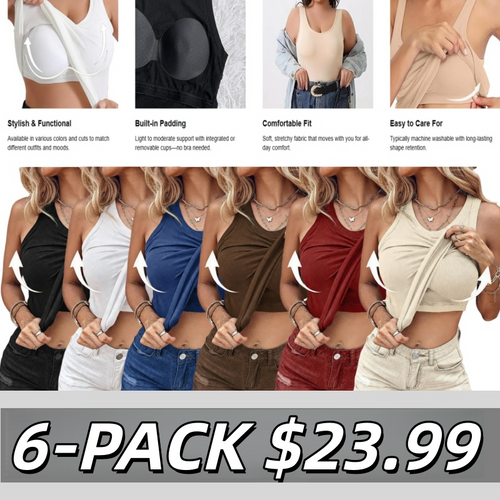 💥Round Neck Built-in Bra Ribbed Tank Top