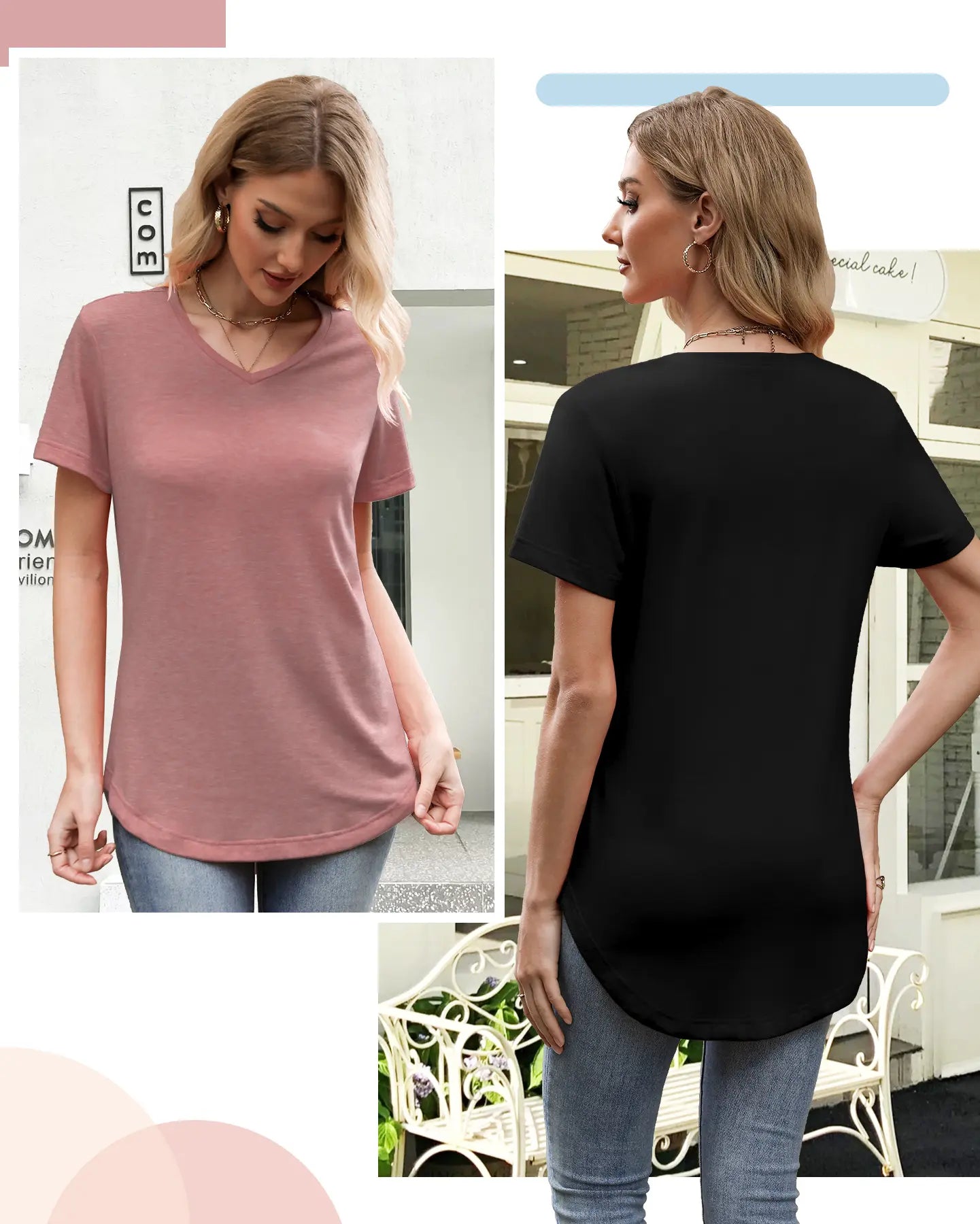 Basic Casual Tees V Neck T-Shirts for Women