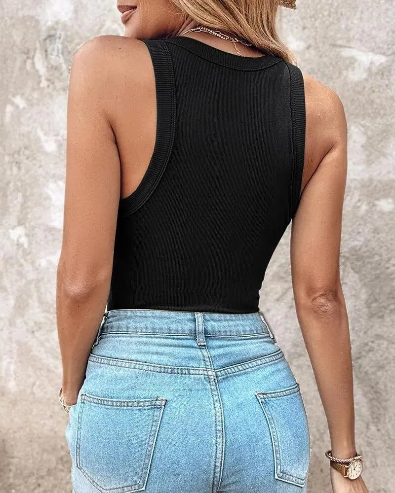 💥Round Neck Built-in Bra Ribbed Tank Top