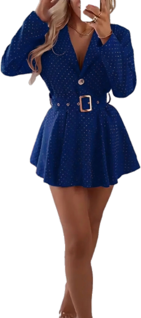 ⏰Final 2-Hour Clearance🔥Women Laple Collar Rhinestone One-piece Jumpsuit Dress with Belt