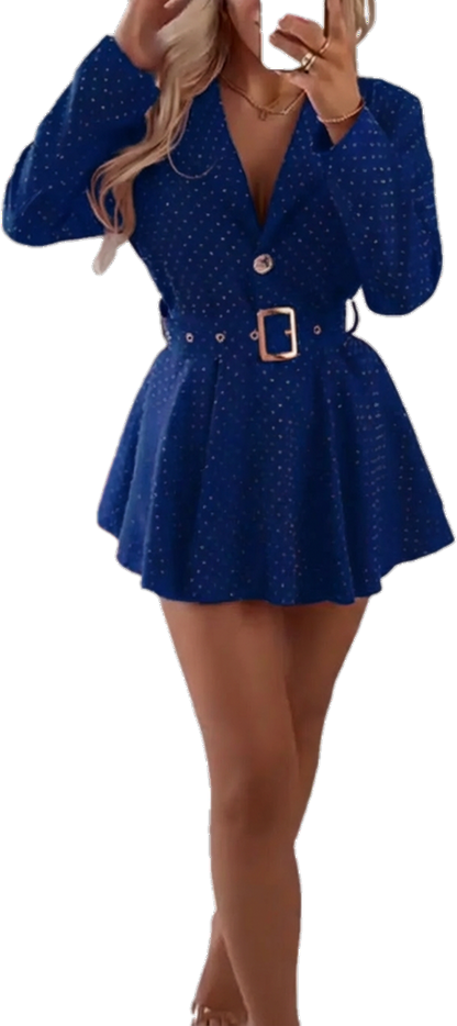 ⏰Final 2-Hour Clearance🔥Women Laple Collar Rhinestone One-piece Jumpsuit Dress with Belt