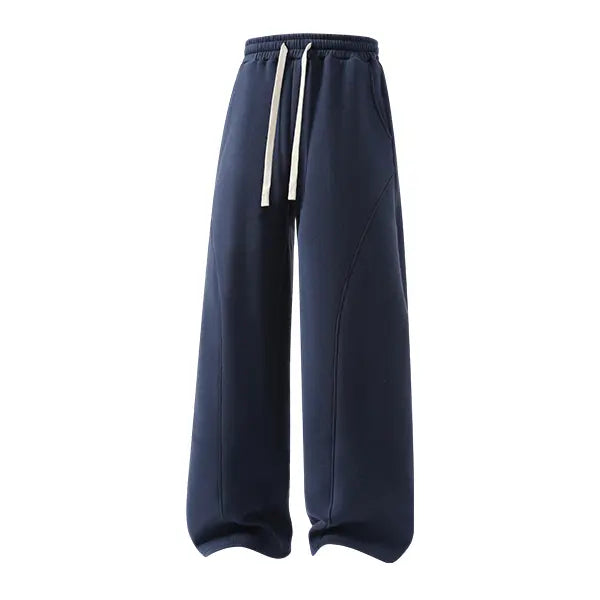 Men's Solid-Color Drawstring Pants with Curved Blade Design