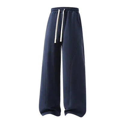 Men's Solid-Color Drawstring Pants with Curved Blade Design