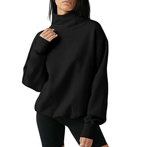 Women's Oversized Turtleneck Sweatshirt Long Sleeve Pullover Casual Tops Womenswear Hoodie FallFreshness Grey Cute