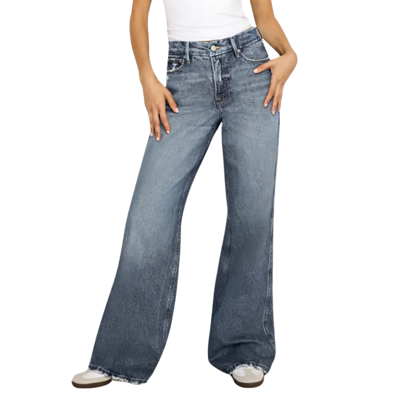 Women's High Waisted Frayed Hem Wide Leg Jeans