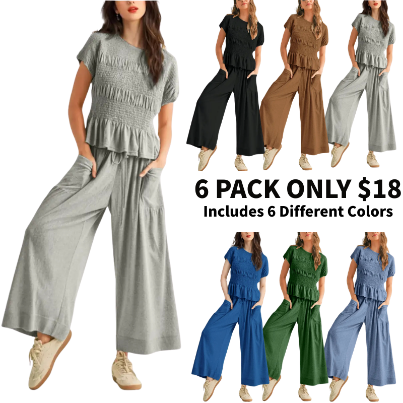 Women’s High-Waisted Lounge Outfit with Pockets Casual Boho Matching Set