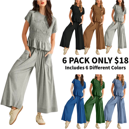 Women’s High-Waisted Lounge Outfit with Pockets Casual Boho Matching Set