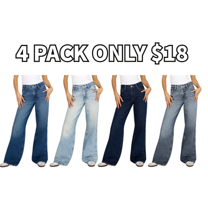 Women's High Waisted Frayed Hem Wide Leg Jeans